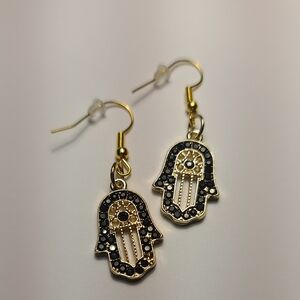 Trendy Hasma Elegant Gold and Black Rhinestone Dangle Earrings NWT